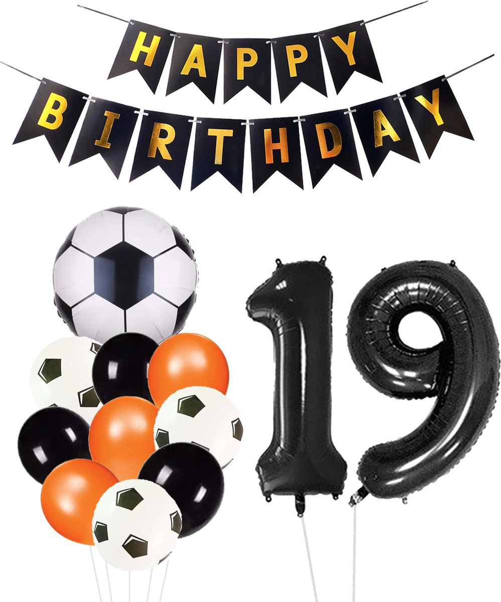 Cijfer Ballon 19 | Snoes Champions Voetbal Plus - Ballonnen Pakket | Oranje en Zwart